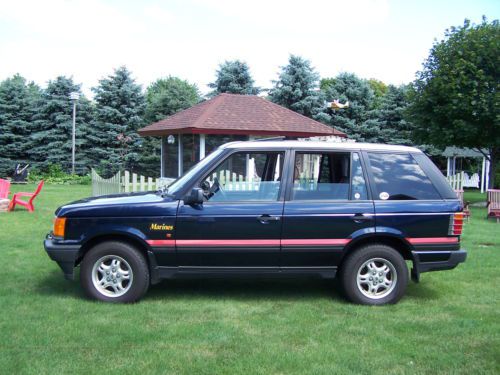 1998 marine corps range rover dk blue w/white top &amp; maroon stripe runs good