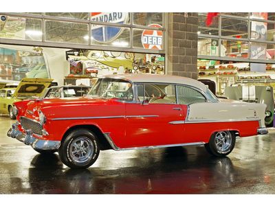 Nostalgic 1955 bel air gypsy red &amp; shoreline beige cragar ss mags fantastic car!