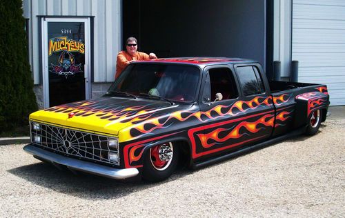 1978 chevy hot rod bagged flamed full kustom 4 door crew cab dually pick up