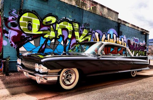 1961 cadillac, suede, hot rod, rockabilly, wide whites, lowrider, flat black