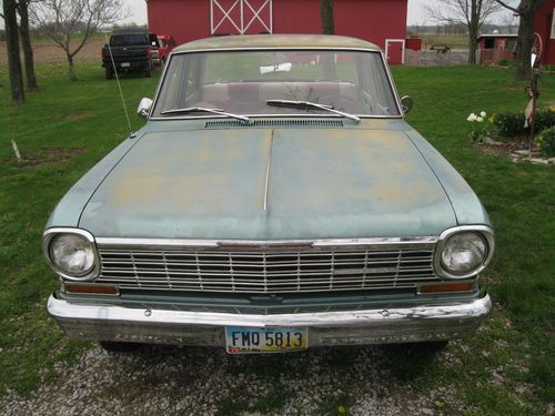 1964 chevy ii nova 6-cylinder, green, old barn find