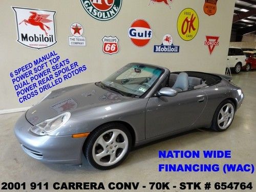 2001 911 carrera conv,6 speed trans,pwr soft top,lth,18in whls,70k,we finance!!