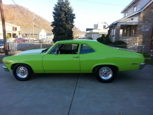 1972 lime green chevy nova mickey thompson trans turbo 350 great cond 383 cubic