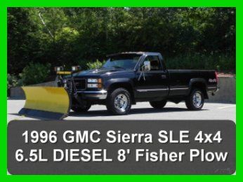 1996 gmc sierra 2500 4x4 reg cab 6.5l turbo diesel - 8' fisher plow - no reserve