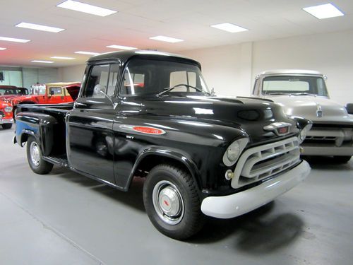 1957 chevy apache pickup truck completely restored! corvette 327 v8! black/black