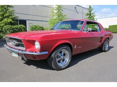 1967 mustang coupe - factory red on black, 4 speed v8!