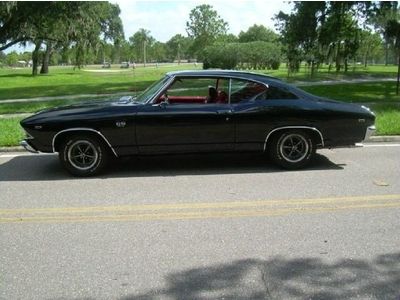 1969 chevrolet chevelle 396 v8 black exterior red interior, great driver !!!
