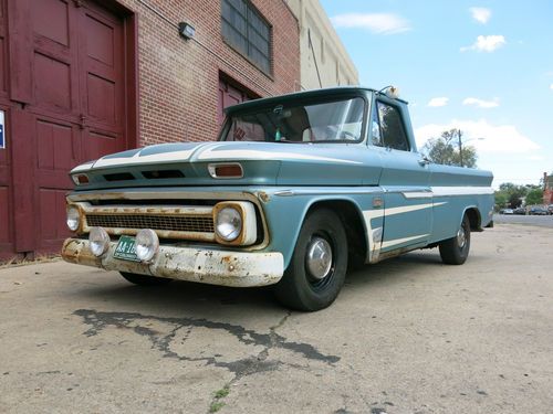 1966 chevy c10: rat rod, long bed, 283 v8 4spd, posi rear and 305 heads