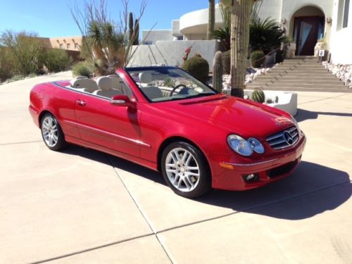 2008 clk convertible, mars red, stone leather, black lined top, 17,500 miles