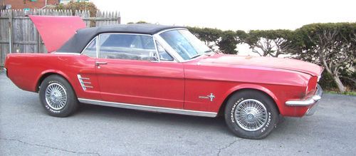 1966 ford mustang convertible red black top 6 cylinder auto. ps,pb pt low  res.