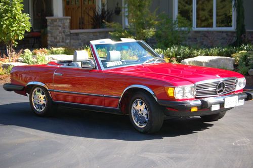1983 mercedes benz 380sl convertible, red with gray interior - perfect condition