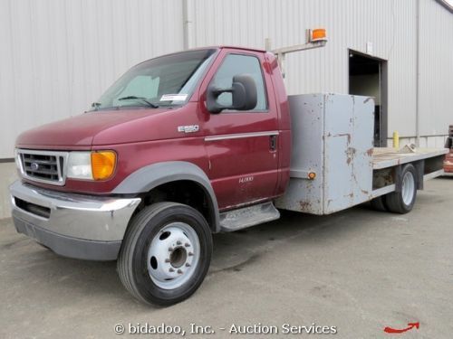 2003 ford e-550 utility flatbed truck 15&#039; steel bed 7.3l turbo 4-spd auto a/c