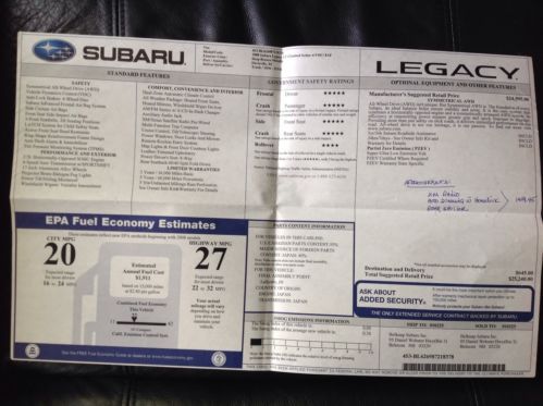 2008 subaru legacy 2.5i limited sedan 4-door 2.5l
