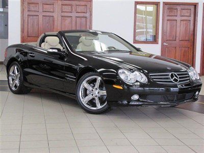 2005 mercedes sl500 only 9,423 miles! blk/tan 1-owner serviced pano roof loaded