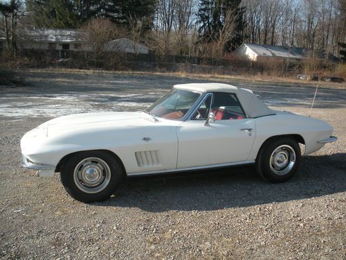 1967 corvette convertible no reserve garage find white/red 4-speed project