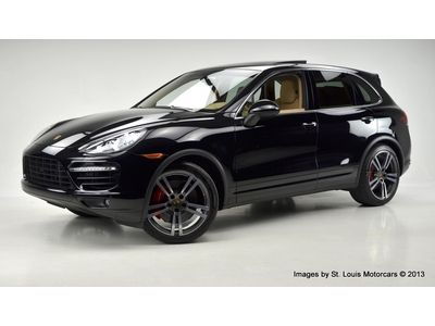 2012 porsche cayenne turbo black over luxor beige with 2790 miles and as new!