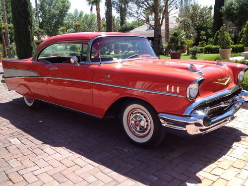 1957 bel air stunning matador red all original fuelie rotisserie