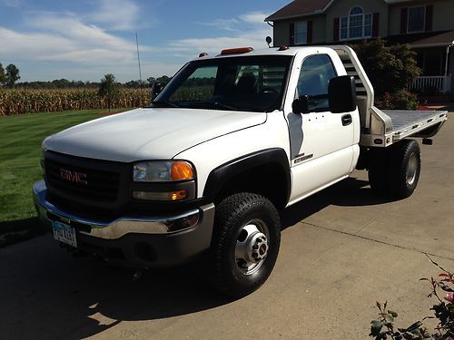 2004 gmc sierra 3500 cab and chassis flat bed dually duramax allison plow extra