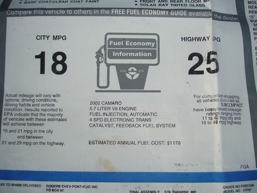 35th Anniversary 2002 Chevrolet Chevy Camaro Z28 Black Leather T-Tops LOADED, US $15,900.00, image 19