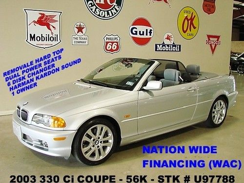 03 330ci conv,automatic,hard/soft top,leather,6 disk cd,17in whls,56k,we finance