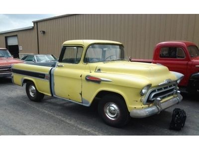 1957 chevrolet cameo pickup project 235 inline 6 cylinder 3 speed check this out