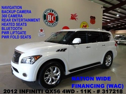 2012 qx56 4wd,sunroof,nav,360 cam,rear dvd,htd lth,bose,20in whls,11k,we finance