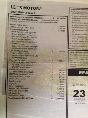 Almost New Mini Cooper S, Loaded with Options 9600 Mi. 33K list! *LOOK*, image 3