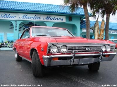 Classic 1967 red chevelle ss manual 396 v8 must see pictures! blue marlin motors