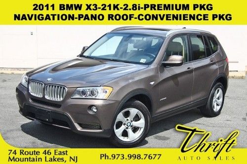 2011 bmw x3-21k-2.8i-premium pkg-navigation-pano roof-convenience pkg