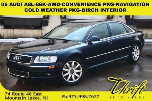05 audi a8l-86k-awd-convenience pkg-navigation-cold weather pkg-birch interior