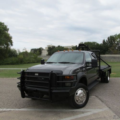 08 f550 crew cab xl 4x4 6.4l v8 diesel 72k flatbed w/boom &amp; winch