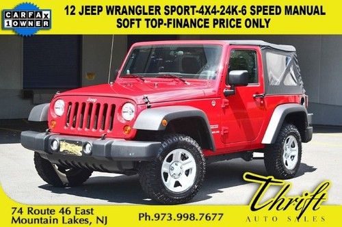 12 jeep wrangler sport-4x4-24k-6 speed manual- finance price only