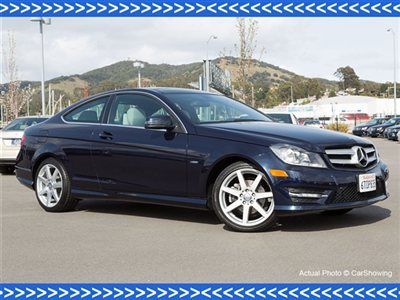 2012 c250 coupe: lunar blue, certified pre-owned, amg wheels, navigation, 5k mi.