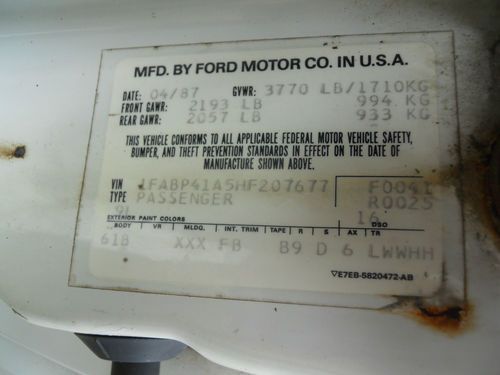1987 Ford Mustang LX T-Top White with Black Interior, US $2,500.00, image 11