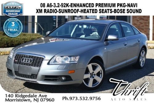 08 a6-3.2-92k-enhanced premium pkg-navi-xm radio-sunroof-heated seats-bose sound