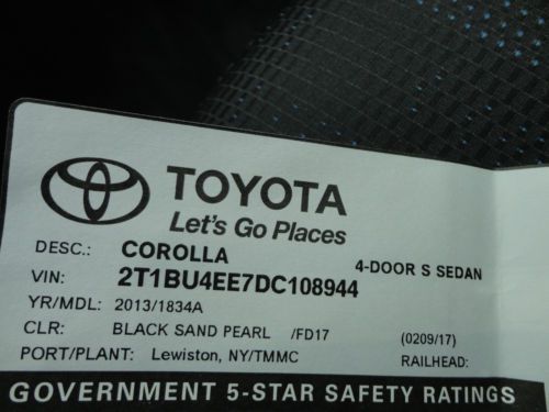 Certified 2013 Corolla S Power Sunroof 1 Owner Black Sand Pearl Automatic Video, US $17,900.00, image 22