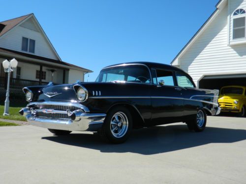 1957 chevrolet bel air 210 -black exterior- post car- 3 speed manual on floor--