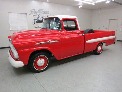 "sharp" !!,,,1958 chevy apache 32 fleetside l.b. restoration w/235 c.i. / 3 spd.