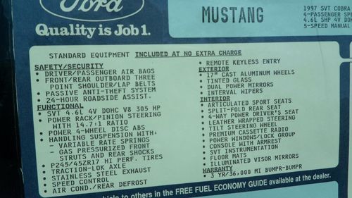 1997 FORD MUSTANG SVT COBRA ***19 ORIGINAL MILES***, image 20