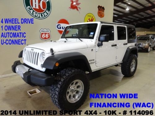 2014 wrangler unlimited sport 4x4,auto,lifted,hard top,m/t whls,10k,we finance!!