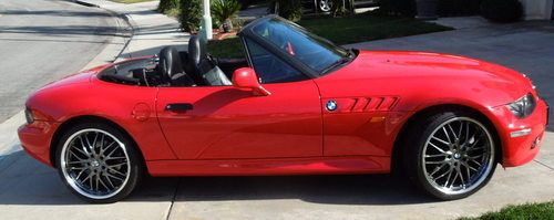 1996 bmw z3 roadster convertible, red &amp; black, very low miles, collectors car