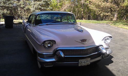 1956 cadillac sedan deville 4 door v-8 pink with white top black cloth interior