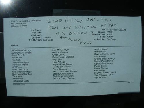 2011 Toyota Corolla S Sedan 4-Door 1.8L, image 3