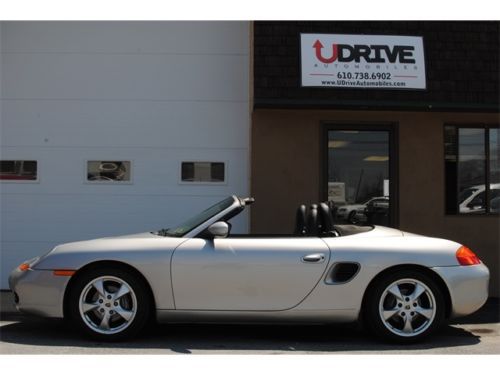 24k miles immaculate boxster 5 speed sport pkg 17s colored crests warranty!