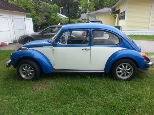 1974 volkswagon superbeetle, blue and white, 1600 cc engine, 4 speed manual