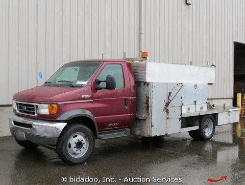 2003 ford e-550 utility flatbed van turbo diesel a/t a/c 15' body truck bidadoo