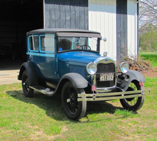 Ford 1928 model a tudor sedan, original restored, two tone blue, runs great!