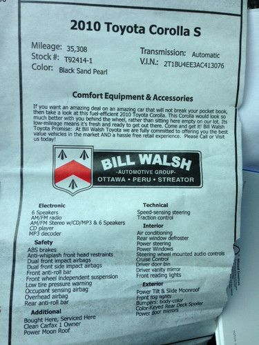 2010 Toyota Corolla S 1.8L, Black, 42.5K Miles, Excellent Condition, Loaded!, US $14,500.00, image 12