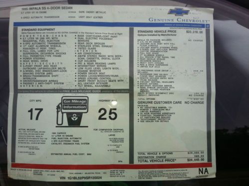 1995 Impala SS, low miles, one owner, super clean, LT1 V8, dark cherry!, image 17