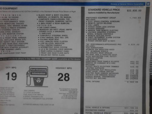 Camaro SS 35th Anniversay,SLP package,T-Tops 3,260 original mileage!!, US $19,995.00, image 10